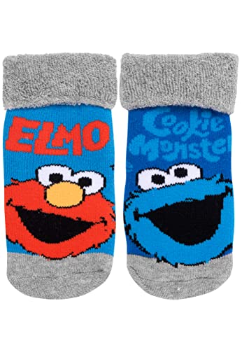 United Labels Sesamstraße Babysocken - Krümelmonster & Elmo - Unisex ABS rutschfeste Baby Socken Blau/Grau (2er Pack) (15-18) von United Labels