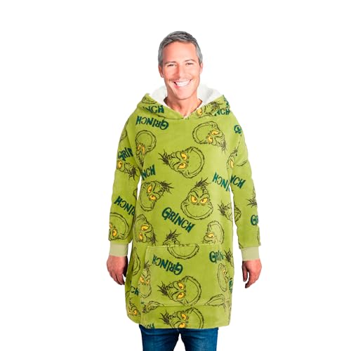 United Labels Grinch Oversize Hoodie Decke mit Ärmeln und Kapuze für Herren, Grün, Kuschelpullover Einheitsgröße, Flauschiger Deckenpullover von United Labels