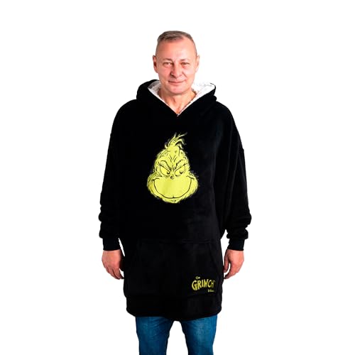 United Labels Grinch Oversize Hoodie Decke mit Ärmeln und Kapuze für Herren, Schwarz, Kuschelpullover Einheitsgröße, Flauschiger Deckenpullover von United Labels