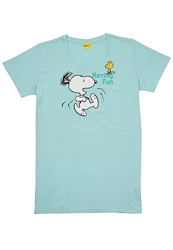 United Labels The Peanuts Nachthemd für Damen Snoopy - Smile - Schlafshirt Pyjama Kurzarm Oberteil Türkis (L) von United Labels