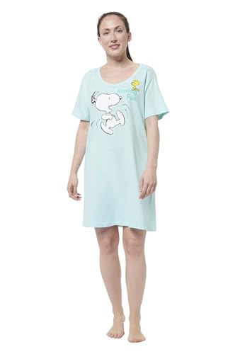 United Labels The Peanuts Nachthemd für Damen Snoopy - Smile - Schlafshirt Pyjama Kurzarm Oberteil Türkis (M) von United Labels