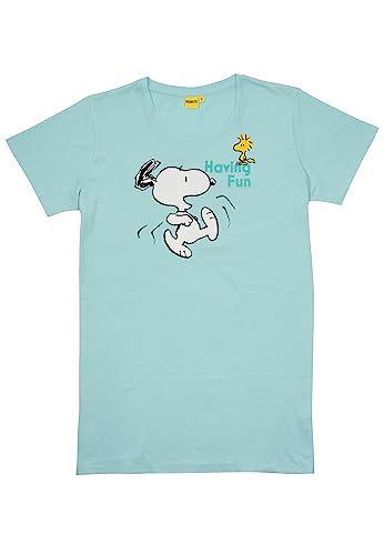 United Labels The Peanuts Nachthemd für Damen Snoopy - Smile - Schlafshirt Pyjama Kurzarm Oberteil Türkis (M) von United Labels