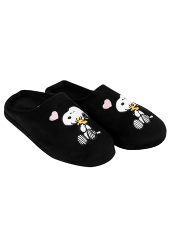 United Labels The Peanuts Snoopy Hausschuhe für Damen Puschen Slipper Pantoffeln Schwarz (Schwarz, EU Schuhgrößensystem, Erwachsene, Damen, Numerisch (von/bis), M, 37, 38) von United Labels