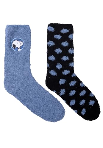 United Labels The Peanuts Snoopy Kuschelsocken für Damen - Flauschige Wintersocken warme Socken Blau/Schwarz (2er Pack) (DE/NL/SE/PL, Numerisch, 39, 42, Regular, Regular, Blau/Schwarz) von United Labels