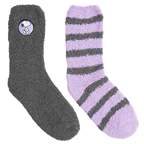 United Labels The Peanuts Snoopy Kuschelsocken für Damen Flauschige Wintersocken warme Socken Grau/Lila (2er Pack) (as3, numeric, numeric_35, numeric_38, regular, regular) von United Labels