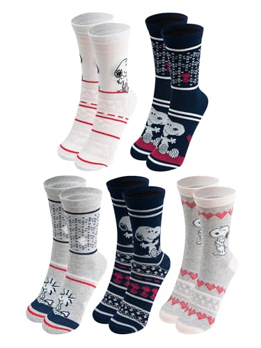 United Labels 5 Paar The Peanuts Snoopy Socken für Damen, blau weiß grau, 38-43, Damensocken, Frauen Strümpfe von United Labels