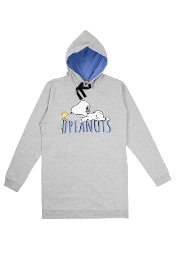 United Labels The Peanuts Snoopy Sweatkleid für Damen - Oversize Hoodie Kapuzenpullover lang Sweatshirt Langarm Grau (DE/NL/SE/PL, Alphanumerisch, M, Regular, Regular, Grau) von United Labels