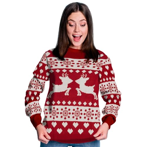 United Labels Weihnachtspullover Rentiere, Ugly Sweater für Damen, Rentierdesign in Rot und Weiß, Sweatshirt in M, 100% Polyacryl von United Labels