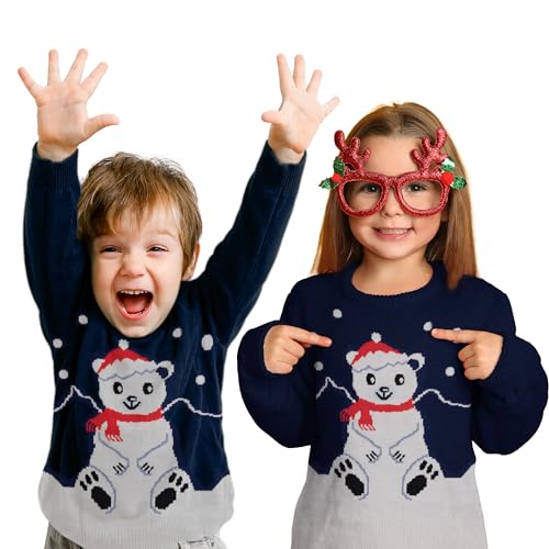 United Labels Weihnachtspullover für Kinder, Eisbär, Blau, 98 104, Ugly Christmas Sweater, Pullover, Winter Strickpullover für Jungen und Mädchen von United Labels
