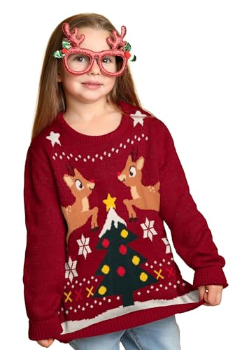 United Labels Weihnachtspullover für Kinder, Rentiere, Rot, 98 104, Ugly Christmas Sweater, Pullover, Winter Strickpullover für Jungen und Mädchen von United Labels