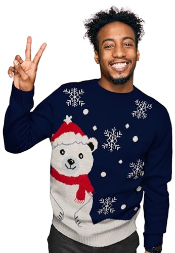 United Labels Winterpullover - Eisbär Herren Winter Strick Pullover Sweatshirt Ugly Christmas Sweater Weihnachten für Herren & Damen Blau (as3, Alpha, m, Regular, Regular, M) von United Labels