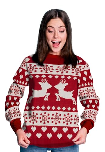 United Labels Winterpullover - Rentiere Winter Strick Pullover Sweatshirt Ugly Sweater für Damen Rot (DE/NL/SE/PL, Alphanumerisch, M, Regular, Regular, Rot) von United Labels