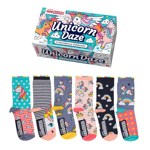 Unicorn Daze Socken für Mädchen, UK 12-5.5 / EU 30.5-38.5, 6 Stück von United Oddsocks