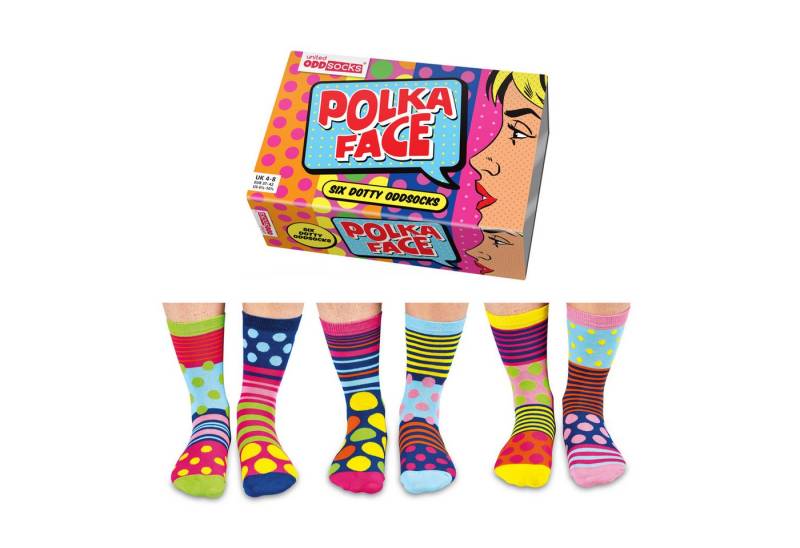 United Oddsocks Freizeitsocken Verrückte Socken Oddsocks Polka Face für Frauen im 6er Set von United Oddsocks
