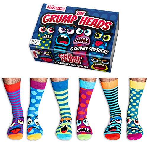 United Oddsocks Grump Heads Box of 6 Odd Socks for Men - UK 6-11, EUR 39-46, US 6½-11½ von United Oddsocks