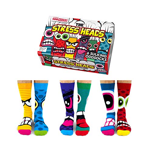 United Oddsocks Stress Heads – Box mit 6 Herren-Oddsocks UK 6–11, EUR 39–46 von United Oddsocks