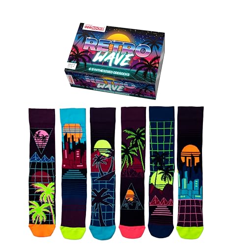 United Oddsocks Retro Wave Gift Box 6 Odd Socks | UK 6-11 | EUR 39-46 | 7-12, mehrfarbig, Einheitsgröße von United Oddsocks