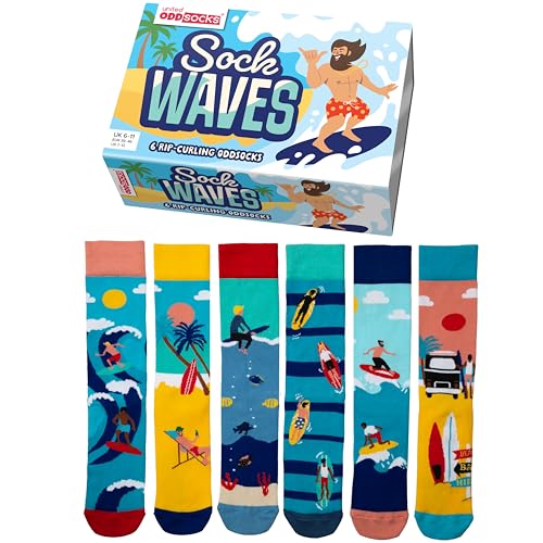 United Oddsocks Sock Waves 6 Odd Socks Geschenkbox | UK 6-11 | EUR 39-46 | US 7-12, mehrfarbig, Einheitsgröße von United Oddsocks