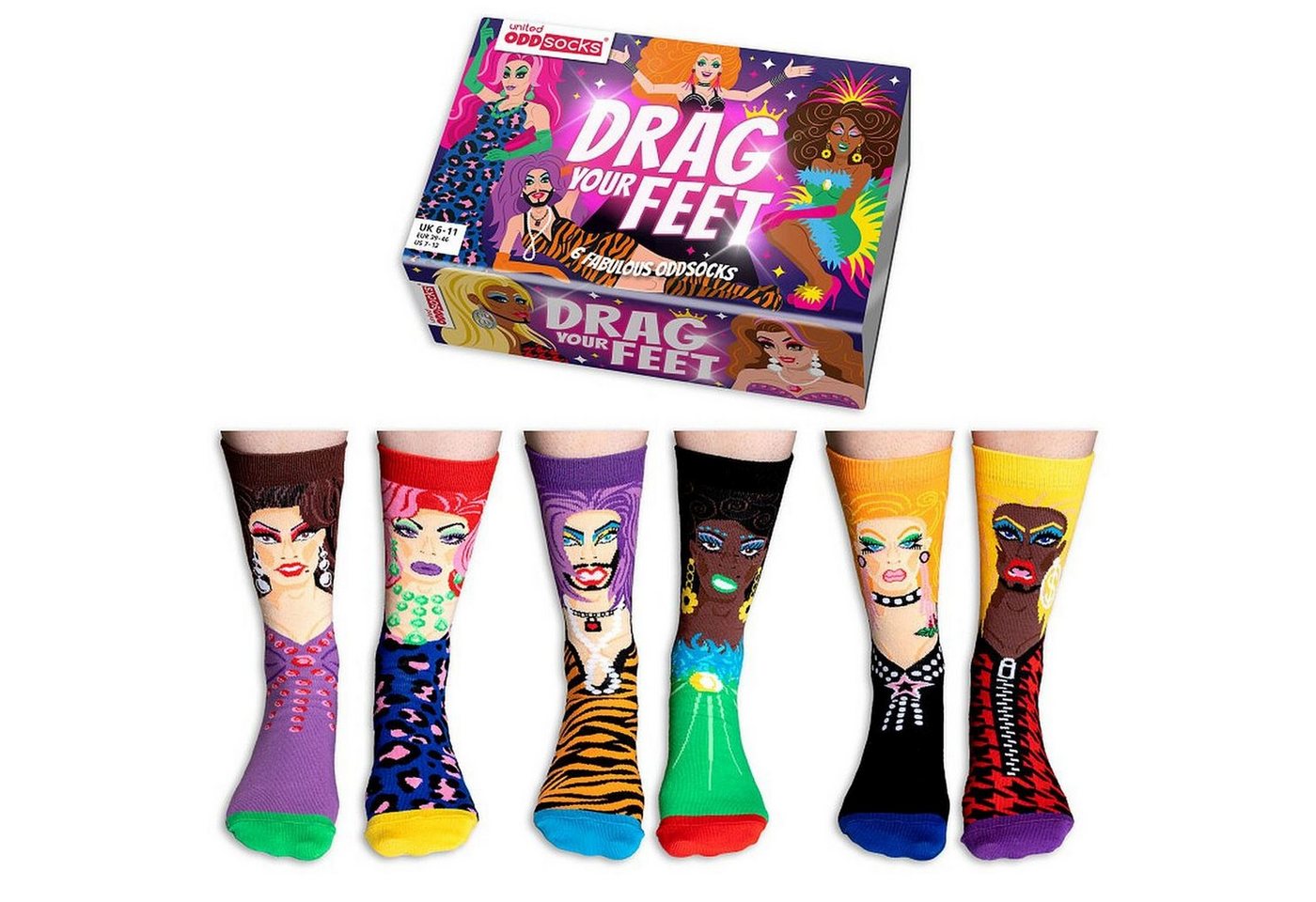 United Oddsocks Socken 3 Paar Socken Strümpfe Damen Gr. 38-44 DRAG YOUR FEED Oddsocks von United Oddsocks