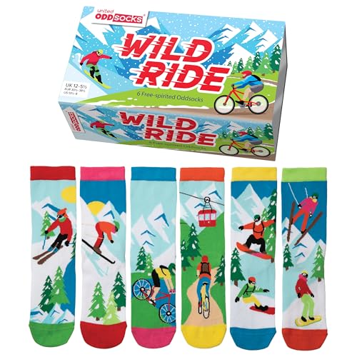 United Oddsocks Wild Ride 6 Odd Socks Geschenkbox | UK 12-5.5 | EUR 30.5-38.5 | US 13.5-8, mehrfarbig, One Size von United Oddsocks
