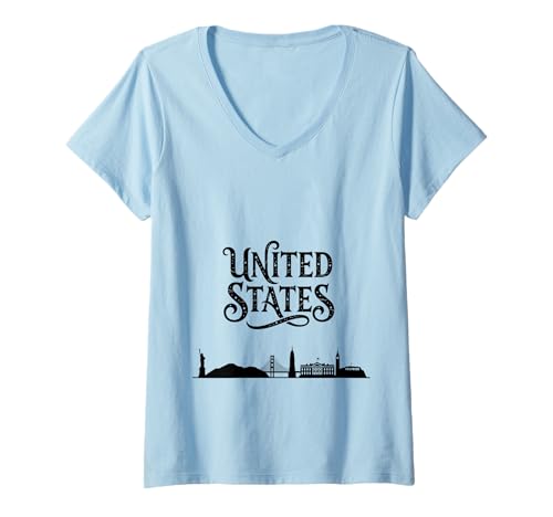 Damen Skyline Travel Outfits für den Urlaub in den Vereinigten Staaten T-Shirt mit V-Ausschnitt von United States Casual Clothes T-Shirts