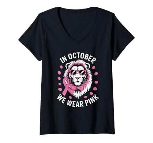 Damen Im Oktober tragen wir einen rosa Brustkrebs-Bewusstseinsmonat T-Shirt mit V-Ausschnitt Damen Im Oktober tragen wir einen rosa Brustkrebs-Bewusstseinsmonat T-Shirt mit V-Ausschnitt von United Supporters for Breast Cancer Awareness and