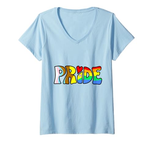 Damen Pride Design in Regenbogenfarben – LGBTQ+ Equality Statement T-Shirt mit V-Ausschnitt von United with Pride Collective