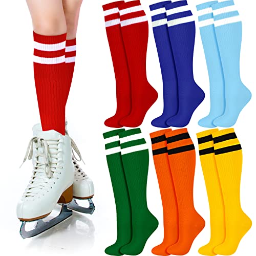 Unittype 6 Paar Kniestrümpfe für Damen, lange Röhre, gestreifte Socken, Rollschuhsocken für Mädchen, Jugendliche, Weihnachten, Bunt, Einheitsgröße von Unittype