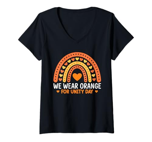 Damen We Wear Orange for Unity Day Anti-Mobbing Kindness T-Shirt mit V-Ausschnitt von Unity Day Orange Anti Bullying Designs
