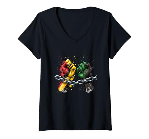 Damen Freedom Unity Fäuste Breaking Chains Design T-Shirt mit V-Ausschnitt Damen Freedom Unity Fäuste Breaking Chains Design T-Shirt mit V-Ausschnitt von Unity Freedom Strength Power Equality