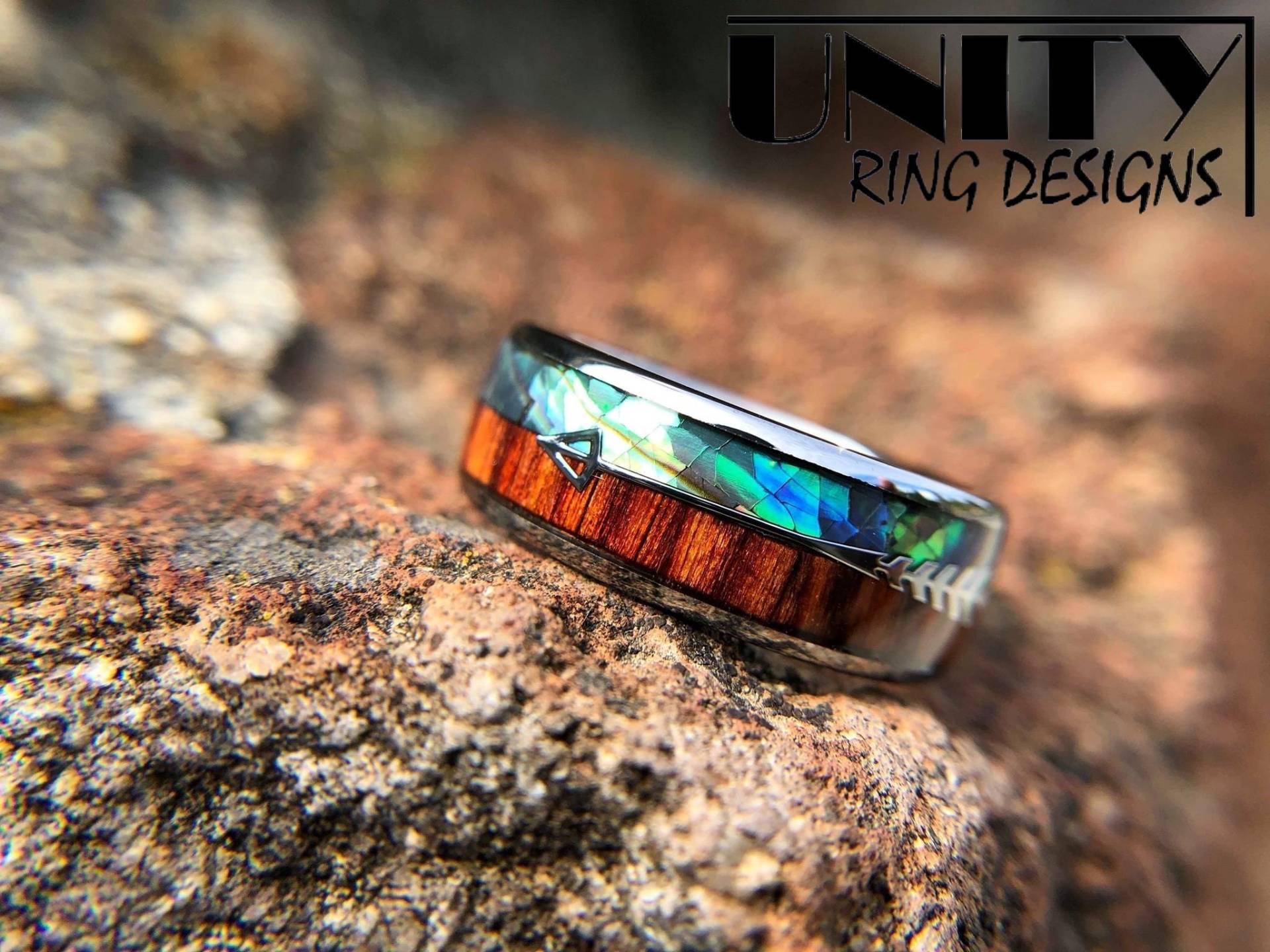 Hawaiian Koa Holz Ring Echt Koa Abalone Wolframring Silber, Herrenring, Schneller Priority-Versand von UnityRingDesigns