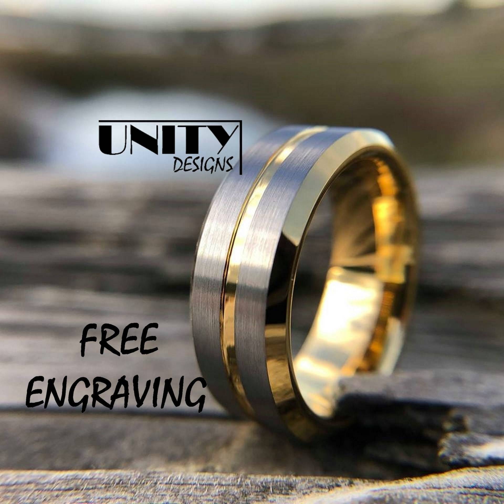 Silber Gold Wolfram Ring, Herren Dünne Linie Dispatcher, Unity Ring Designs von UnityRingDesigns