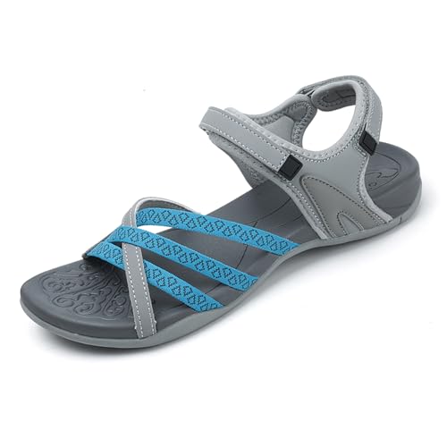 Unitysow Damen Sandalen Sommer Wandersandalen Outdoor Trekking Sportsandale Freizeit Strand Sandaletten Bequeme Arch Support Orthotic,Grau,37 EU von Unitysow