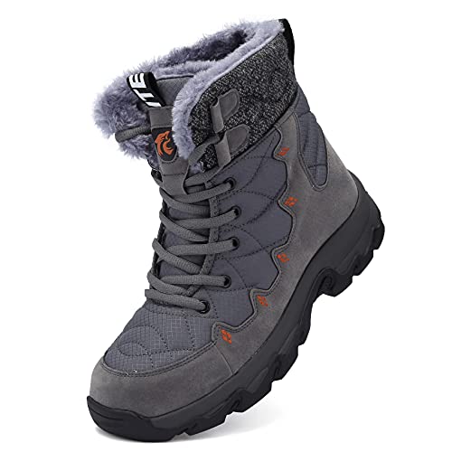 Unitysow Damen Winterschuhe Herren Stiefel Warme Gefütterte Schneestiefel Winterstiefel Outdoor Wasserdicht Trekkingschuhe Wanderschuhe Winterboots Gr.37-46,Grau,Gr.39 von Unitysow