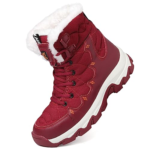 Unitysow Damen Winterschuhe Herren Stiefel Warme Gefütterte Schneestiefel Winterstiefel Outdoor Wasserdicht Trekkingschuhe Wanderschuhe Winterboots Gr.37-46,Rot,Gr.38 von Unitysow