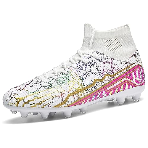 Unitysow Fußballschuhe Herren High Top Stollen Kunstrasen Fussballschuhe Kinder Jungen Professionelle Sport Athletics Training Fußballschuhe,Weiß,Gr.38 von Unitysow