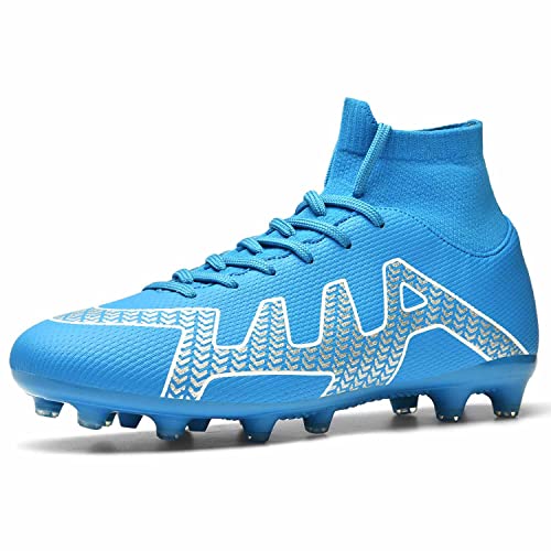 Unitysow Fußballschuhe Herren Outdoor High Top Spike Cleats Fußball Stiefel Professionelle Athletics Trainingsschuhe,Blau,EU45 von Unitysow