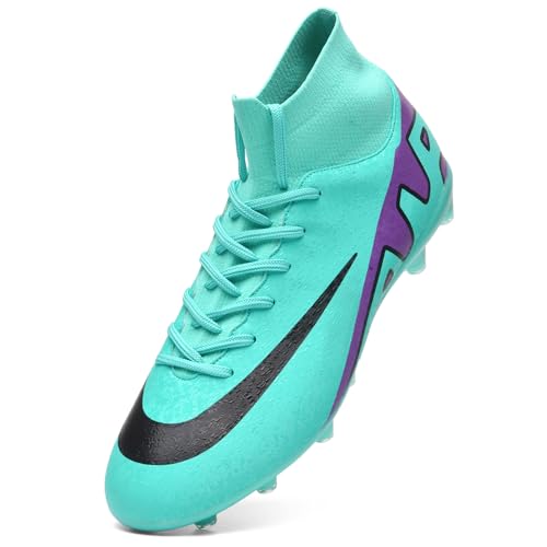 Unitysow Fußballschuhe Herren Outdoor High Top Spike Cleats Fußball Stiefel Professionelle Athletics Trainingsschuhe,T23156 Cyan,EU35 von Unitysow