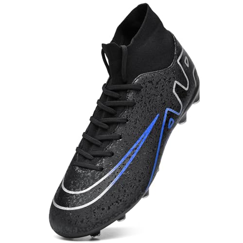 Unitysow Fußballschuhe Herren Outdoor High Top Spike Cleats Fußball Stiefel Professionelle Athletics Trainingsschuhe,T23156 Schwarz,EU35 von Unitysow