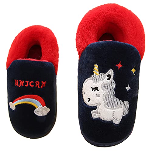 Unitysow Hausschuhe Junge Pantoffeln Plüsch Mädchen Baumwolle Pantoffeln Kinder Wärme Hausschuhe Winterschuhe Leicht Rutschfeste Karikatur Home Slippers,Dunkelblau Gr.30/31 von Unitysow