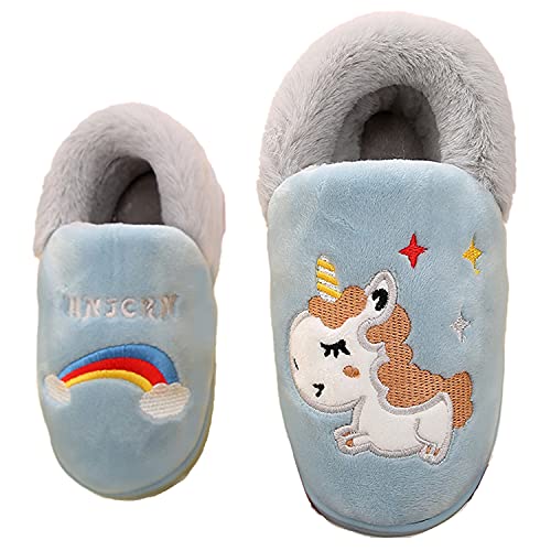 Unitysow Hausschuhe Junge Pantoffeln Plüsch Mädchen Baumwolle Pantoffeln Kinder Wärme Hausschuhe Winterschuhe Leicht Rutschfeste Karikatur Home Slippers,See Blau Gr.30/31 von Unitysow