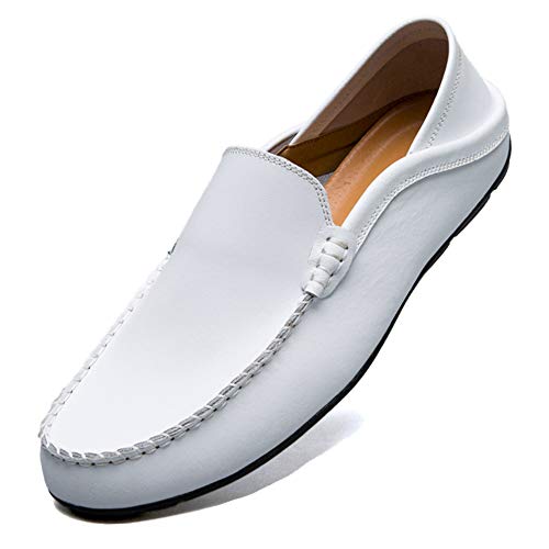 Unitysow Mokassins Slipper Herren Leder Slip On Fahren Schuhe Leicht Weich Loafers Handgefertigt Flache Business Schuhe,Weiß,EU 43 von Unitysow