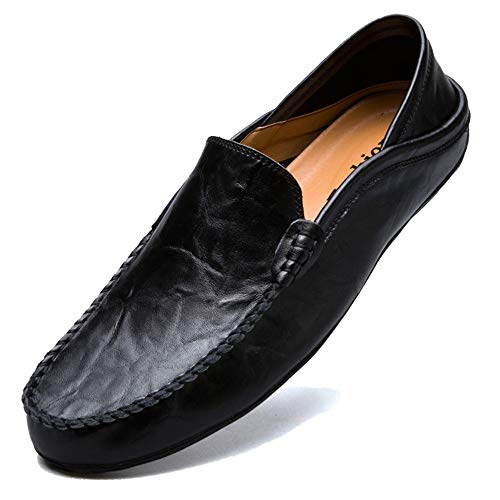 Unitysow Mokassins Slipper Herren Leder Slip On Fahren Schuhe Leicht Weich Loafers Handgefertigt Flache Business Schuhe,Schwarz,EU 46 von Unitysow