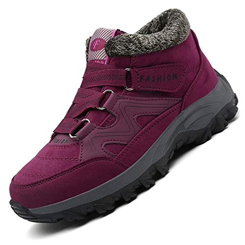 Unitysow Winterstiefel Damen Herren Winterschuhe Warm Gefütterte Schneestiefel Outdoor Winterboots Kurzschaft Stiefel Trekkingschuhe Wanderhalbschuhe Sneaker Rot Gr.37 von Unitysow