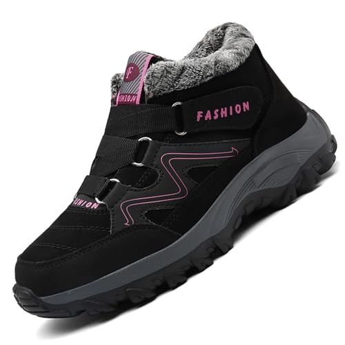 Unitysow Winterstiefel Damen Herren Winterschuhe Warm Gefütterte Schneestiefel Outdoor Winterboots Kurzschaft Stiefel Trekkingschuhe Wanderhalbschuhe Sneaker Schwarz/Rosenrot Gr.37 von Unitysow