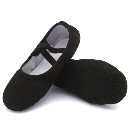 Uniuni Ballettschuhe Mädchen Ballettschläppchen Kinder Ballett Schläppchen Leinen Tanzschuhe Geteilte Ledersohle Schwarz 28 von Uniuni