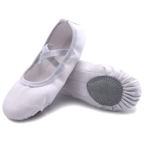 Uniuni Ballettschuhe Mädchen Ballettschläppchen Kinder Ballett Schläppchen Leinen Tanzschuhe Geteilte Ledersohle Weiß 43 von Uniuni