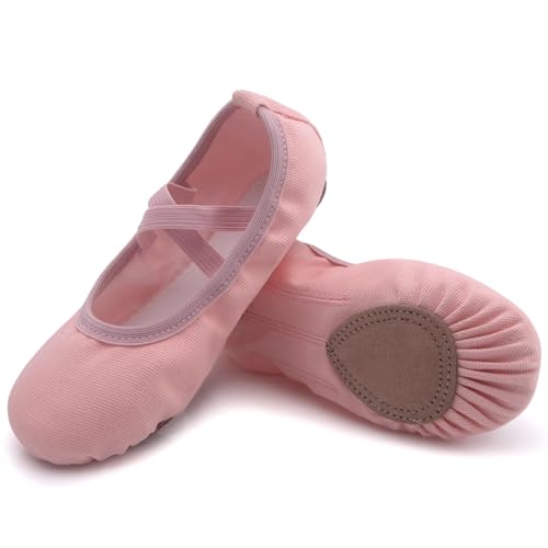 Uniuni Ballettschuhe Mädchen Ballettschläppchen Kinder Leinen Tanzschuhe Ballett Schläppchen Geteilte Ledersohle Rosa 38 von Uniuni