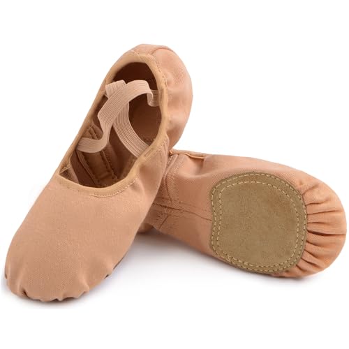 Uniuni Leinen Ballettschuhe Kinder Ballettschläppchen Mädchen Geteilte Ledersohle Ballerina Schläppchen Tanzschuhe Ballett Schuhe Elastische Gymnastikschuhe Weiche Tanzschläppchen Braun 33 von Uniuni