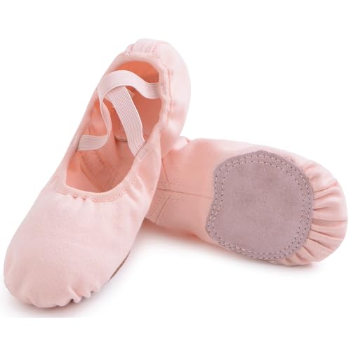 Uniuni Elastische Ballettschuhe Mädchen Ballettschläppchen Kinder rutschfeste Ballett Schläppchen Leinen Tanzschuhe Ballerina Tanzschläppchen Weich Gymnastikschuhe Geteilte Ledersohle Rosa 24 von Uniuni